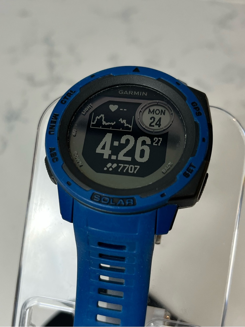 garmin Blue Solar Fitness Watch with Digital Display
